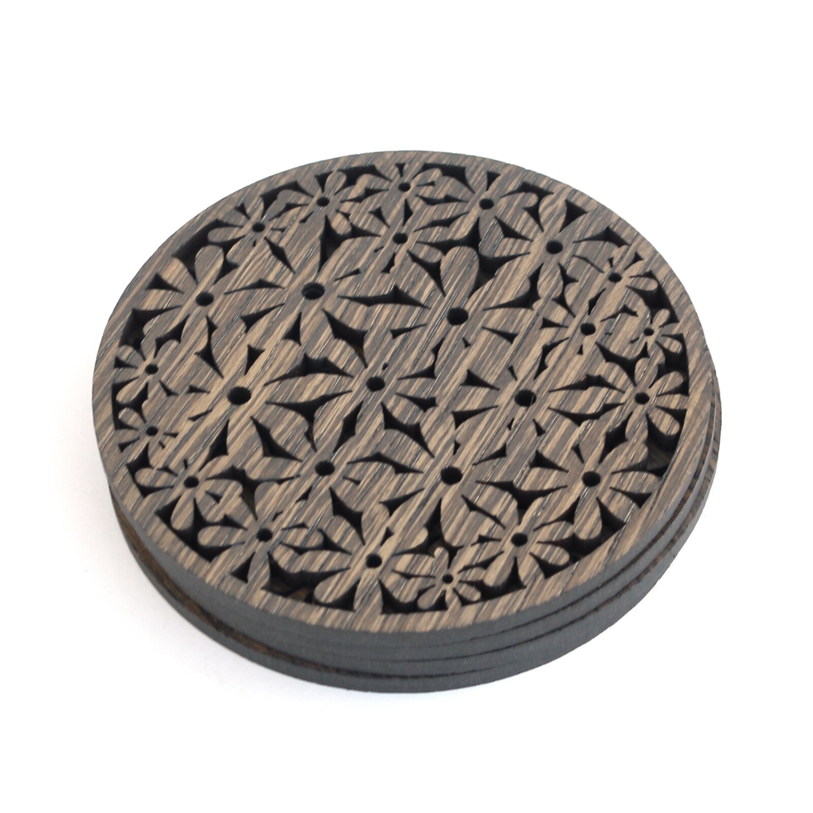 Set 4 buc. Suport / Coaster pahar model Clematita din furnir stejar colorat Charcoal