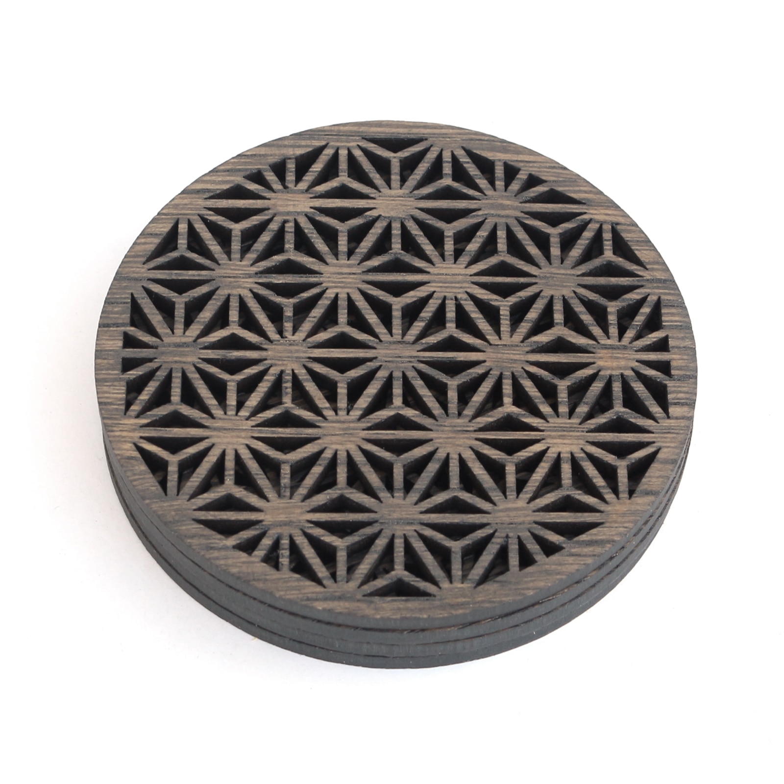 Set 4 buc. Suport / Coaster pahar model Model Geometric Abstract din furnir stejar colorat Charcoal