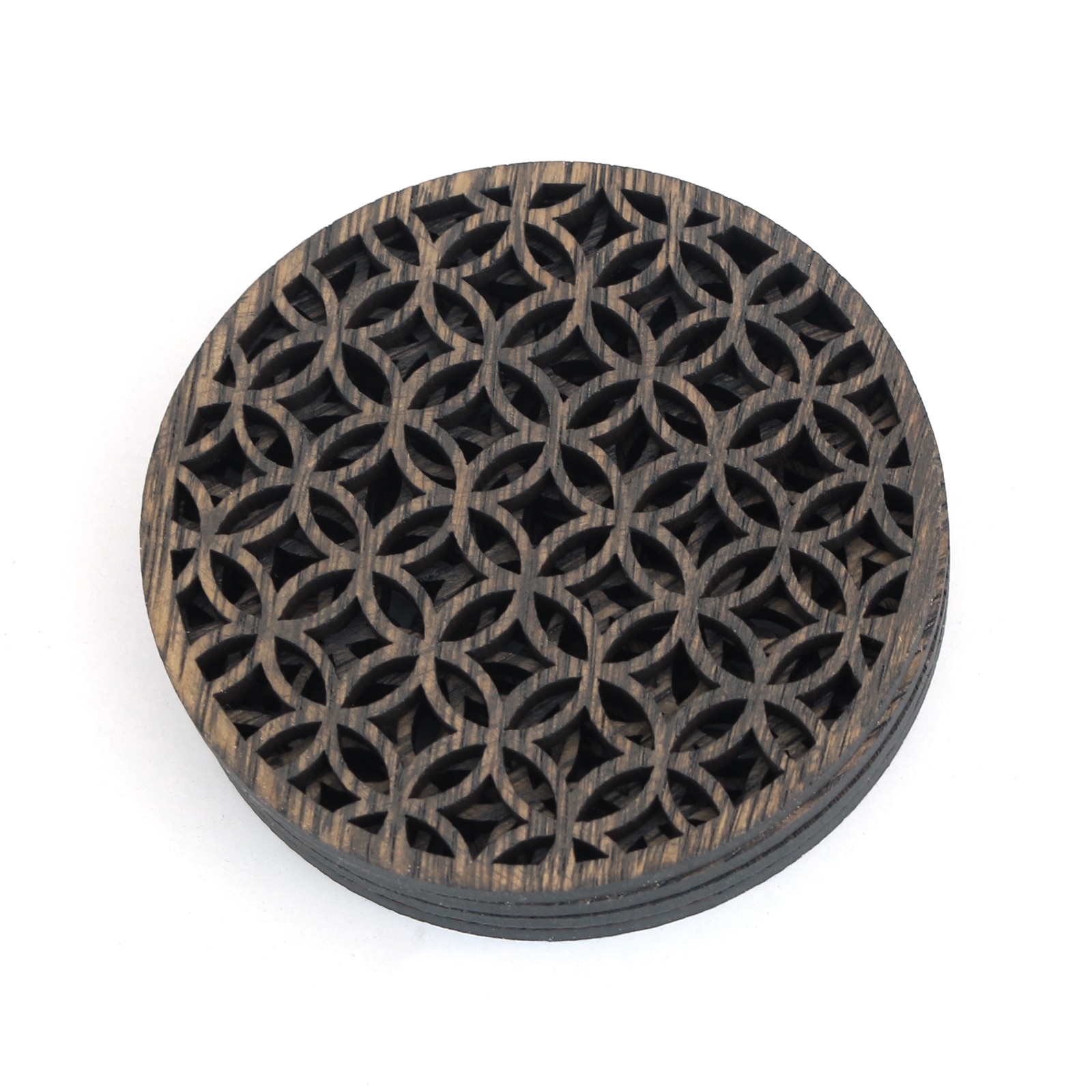 Set 4 buc. Suport / Coaster pahar model Circular Pozitiv din furnir stejar Charcoal