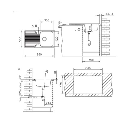 Set Pyramis chiuveta Stripe ARTITHEK si baterie OSSIA, 860x500mm, adancime 200mm, cuva dreapta, soft compozit negru
