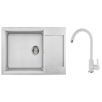 Set chiuveta granit Elleci Easy 310, 780 x 500 mm, adancime 200 mm, cuva reversibila + Baterie Elleci C01, cartus ceramic, Bianco Titano Set chiuveta granit Elleci Easy 310, 780 x 500 mm, adancime 200 mm, cuva reversibila + Baterie Elleci C01, cartus ceramic, Bianco Titano