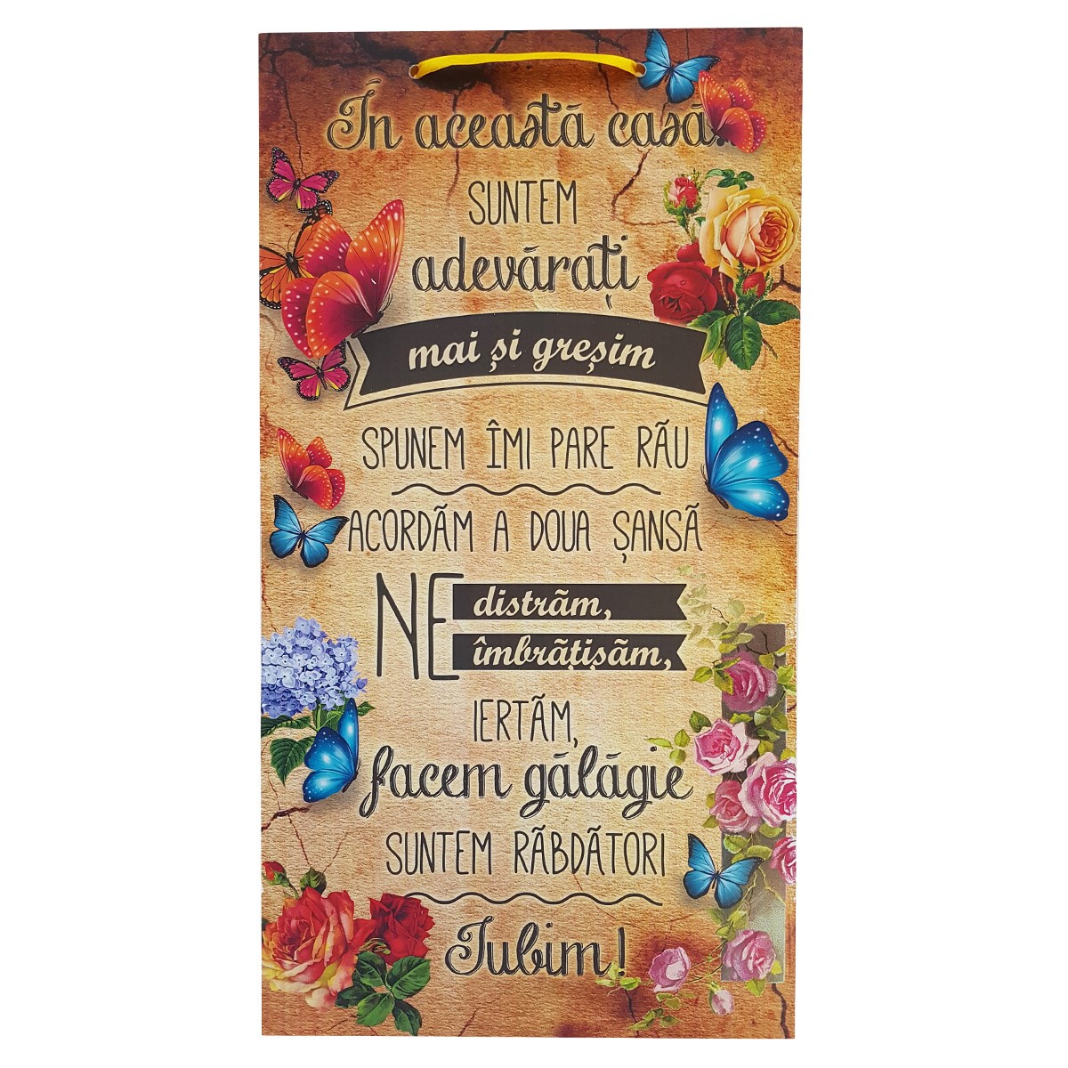 Tablou decorativ Regulile Casei, design floral, mdf