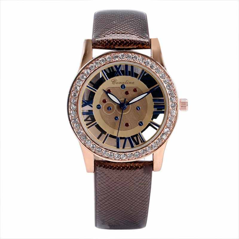 Ceas de dama tip skeleton - maro