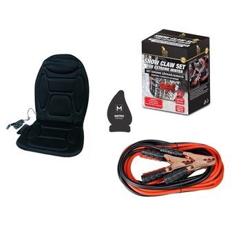 Pachet auto de iarna: Gheare zapada conditii extreme (tip lanturi antiderapante) + Cabluri curent baterie 400 A + Husa Auto cu Incalzire si masaj cu telecomanda + Odorizant Metru Patrat CADOU Pachet auto de iarna: Gheare zapada conditii extreme (tip lanturi antiderapante) + Cabluri curent baterie 400 A + Husa Auto cu Incalzire si masaj cu telecomanda + Odorizant Metru Patrat CADOU