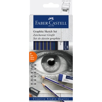 Creion grafit Faber-Castell Goldfaber, 6 tarii, cu radiera si ascutitoare Creion grafit Faber-Castell Goldfaber, 6 tarii, cu radiera si ascutitoare