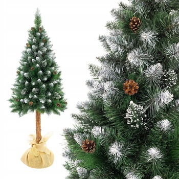 Brad de Craciun artificial, 220 cm, pe trunchi natural, zapada si conuri, design deosebit, EGO Brad de Craciun artificial, 220 cm, pe trunchi natural, zapada si conuri, design deosebit, EGO