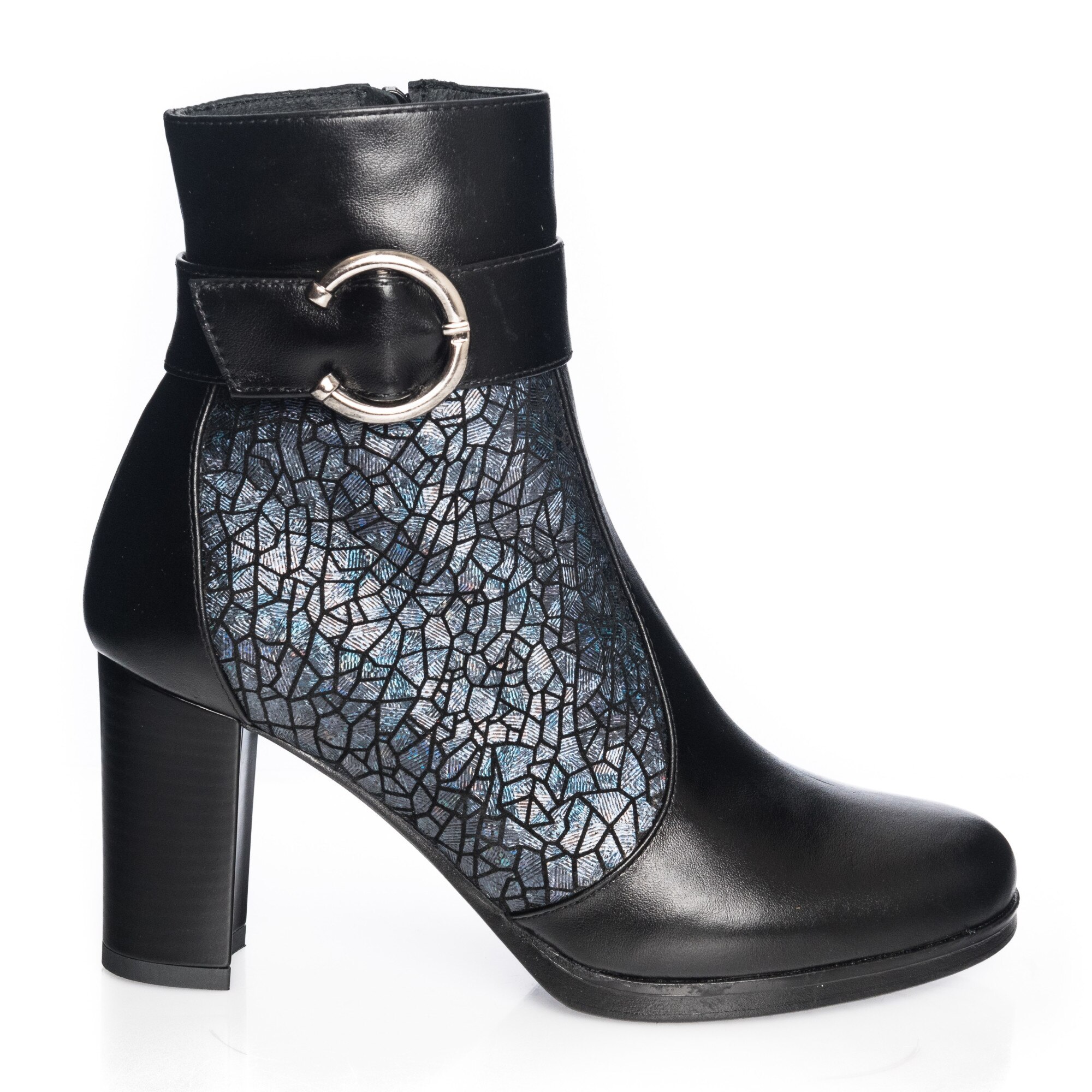 Ghete dama din piele naturala - Negru Solzi Gri - GX25 NSG