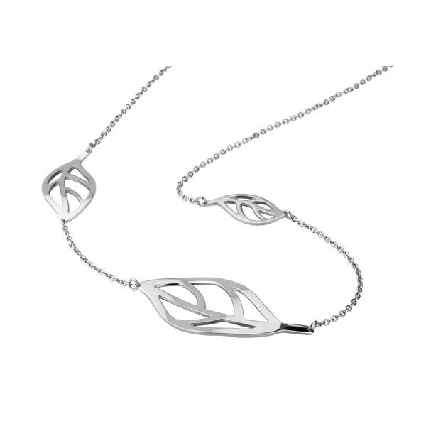Colier elegant din otel inox cu trei frunze - Be Nature - BeSpecial 3419, 60, Argintiu