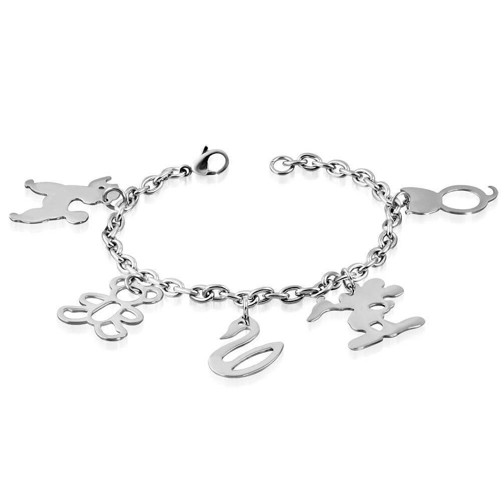 Bratara inox cu ursulet catel lebada pisica - BeSpecial 2067, 20, Argintiu