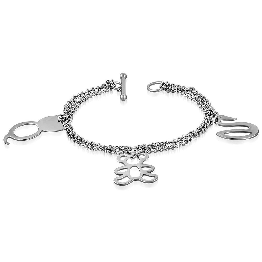 Bratara inox mana sau glezna cu pisica lebada si urs - BeSpecial 2738, 19, Argintiu