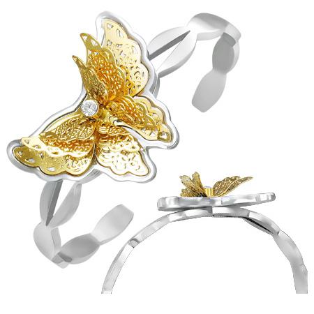 Bratara cu fluturasi 3D din otel inox - BeSpecial 629, 17,5, Alb