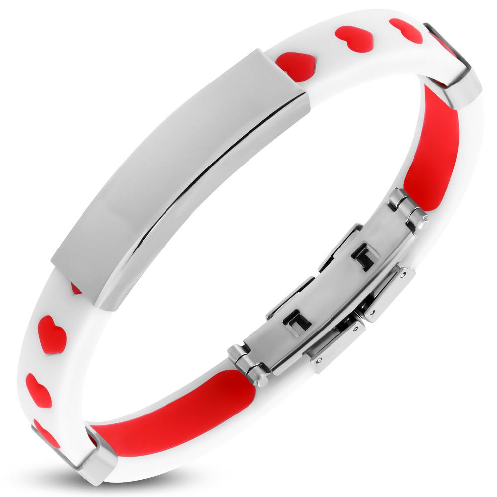 Bratara otel inox cu cauciuc si inimioare rosii - BeSpecial 1755, 22,5, Rosu