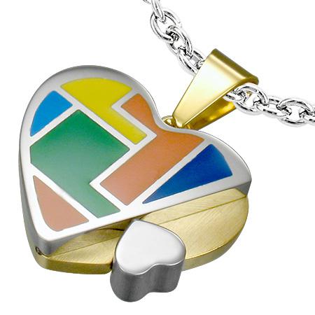 Pandant inox multicolor in forma de inimioara