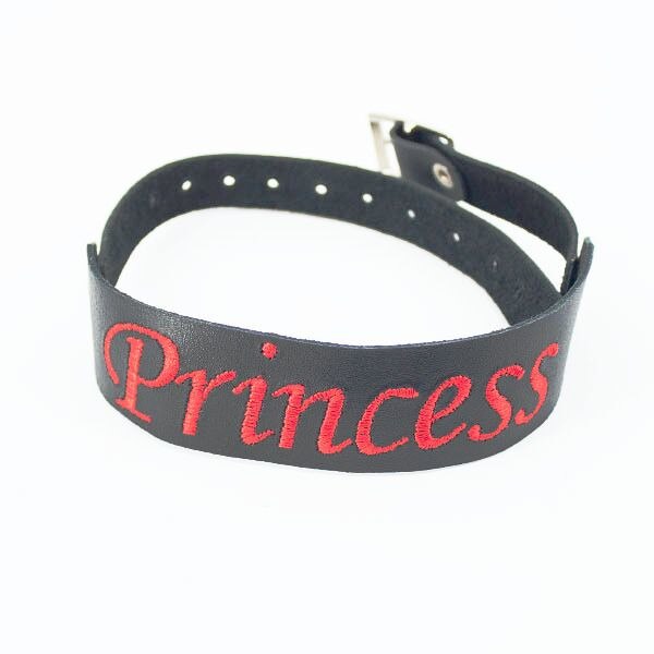 Choker din piele naturala, Love Leather, Brodat, Negru