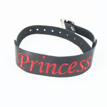 Choker din piele naturala, Love Leather, Brodat, Negru Choker din piele naturala, Love Leather, Brodat, Negru