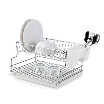 Suport pentru vase si tacamuri cu tavita din plastic Soda Home, cu 2 nivele, 36x30x21 cm, KB005 Suport pentru vase si tacamuri cu tavita din plastic Soda Home, cu 2 nivele, 36x30x21 cm, KB005