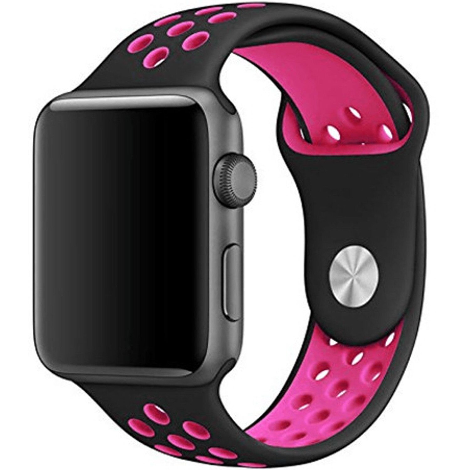 Curea iUni compatibila cu Apple Watch 1/2/3/4/5/6, 38mm, Silicon Sport, Black/Dark Pink