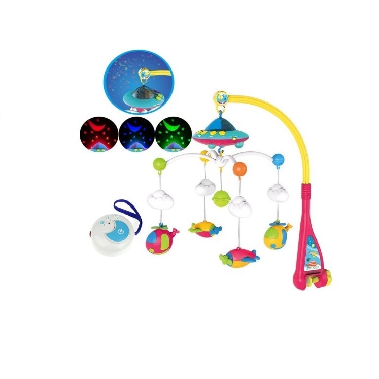 Carusel pentru patut cu lumina de veghe MagStar, Primul Contact, 108 melodii , 4 brate viu colorate cu diferite jucarii