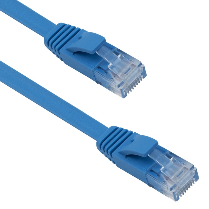 Мрежов кабел cat 6 Flat DeTech, 5M, UTP, син, щепсел 2 x rj45 cat.6