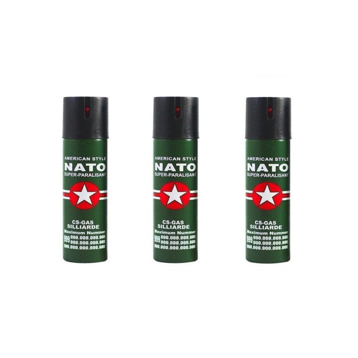 Комплект 3x Нато спрей за самозащита, парализиращ, 60 мл + ключодържател ASHOP