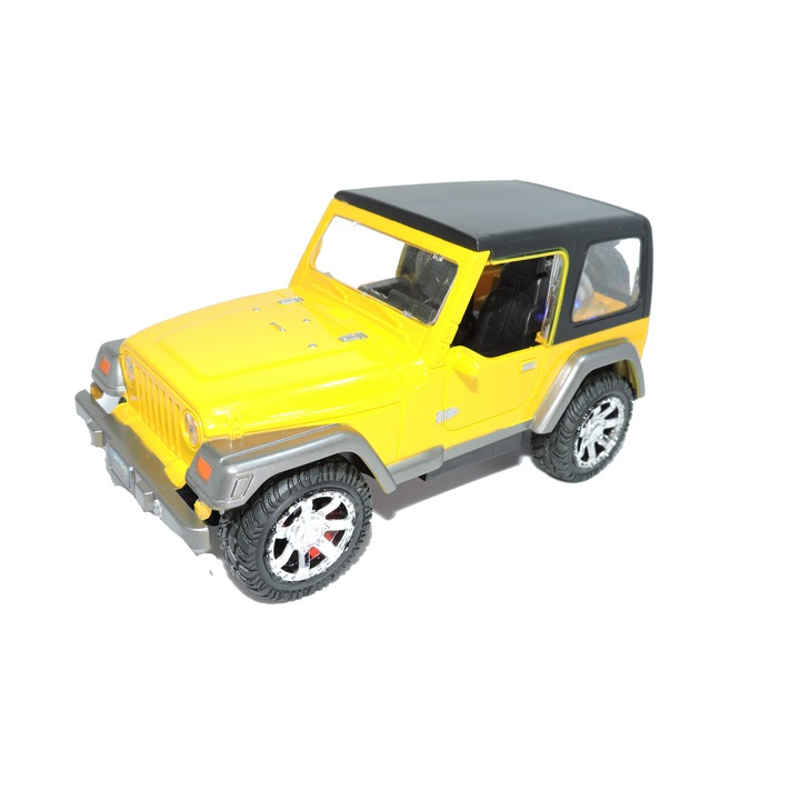 Masinuta cu telecomanda Jeep Wrangler Rubicon Unlimited, 19 cm, 4 directii, LED la roti, muzica, galben