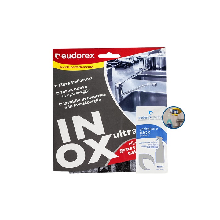 Set Laveta/Solutie curatare, Eudorex, Pentru Inox, 25g