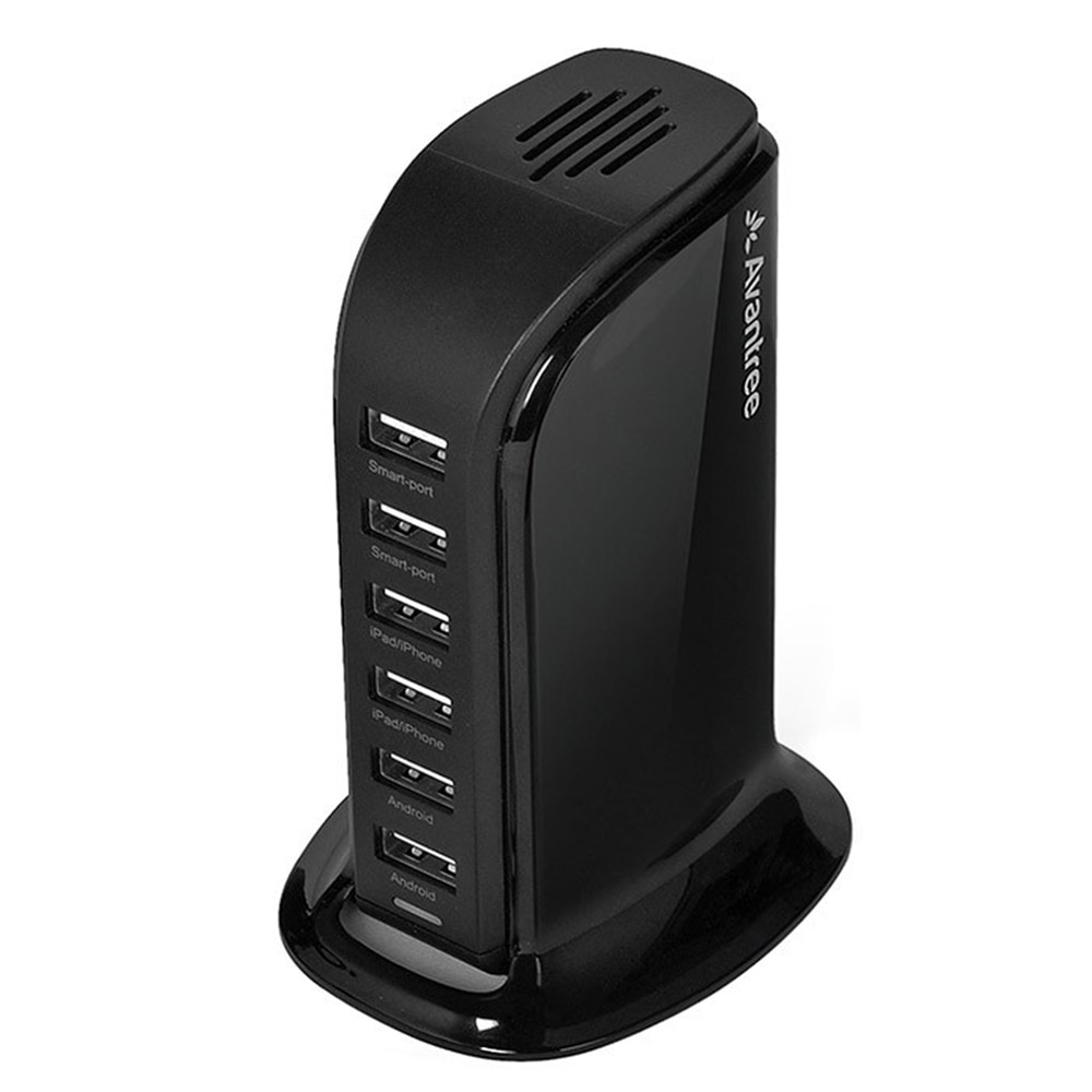 Statie de incarcare Avantree PowerTower, 6 Port USB de mare viteza pentru iPhone, iPad, Smartphone, Tablete, compatibil universal, Black