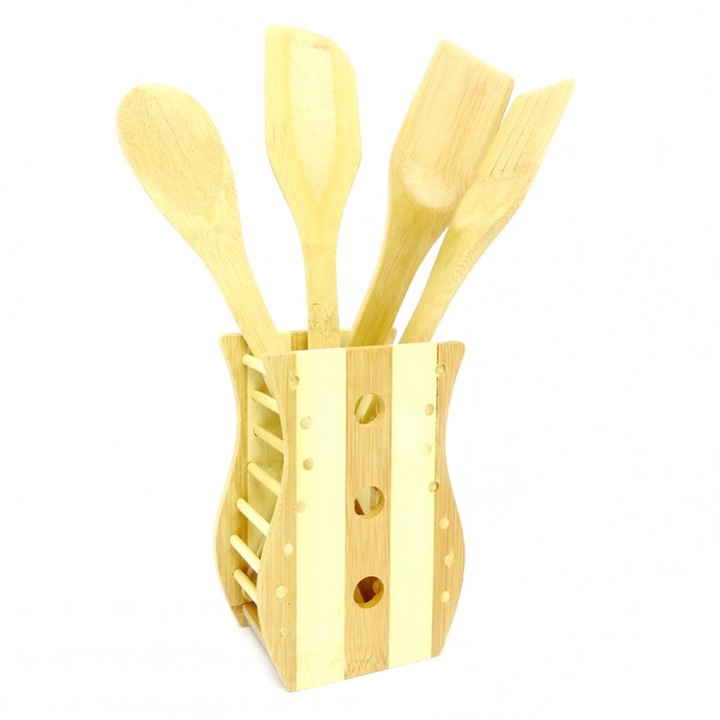 Set ustensile de bucatarie din bambus 5 piese