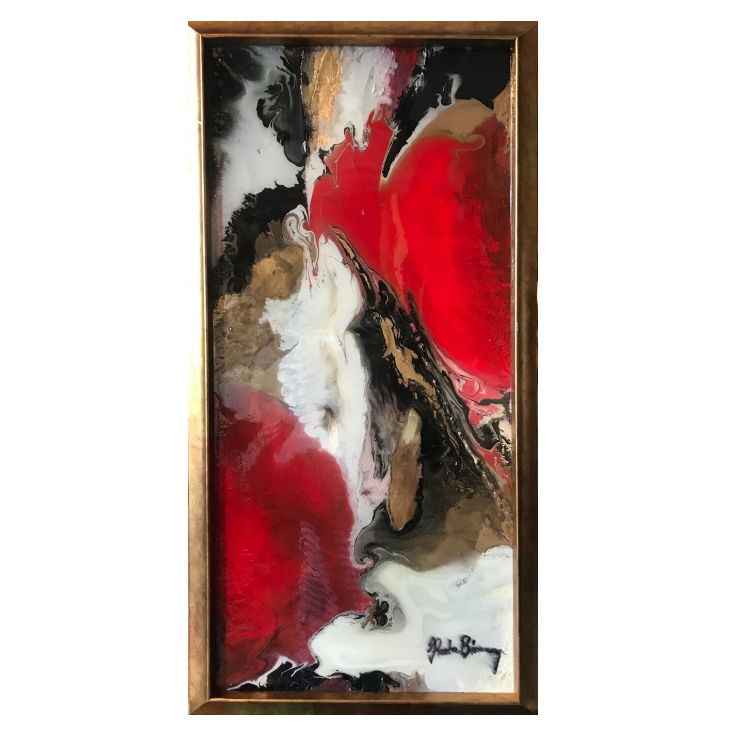 Zile toride, tablou abstract, Tablou abstract, pictura moderna contemporana, tablou decorativ. Tablou inramat Pictura in ulei pe panza, foita aur, tablou vernisat cu rasina epoxidica 79x40 cm