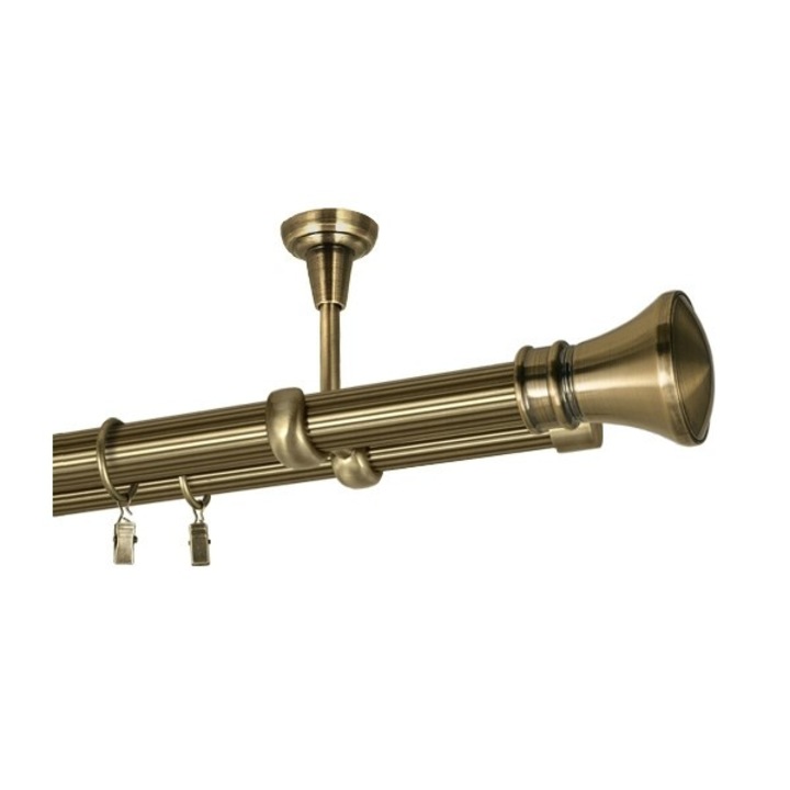 Galerie dubla Luxor,teava striata, suport tavan, grosime 25 si 19mm, aur antic, 240 cm