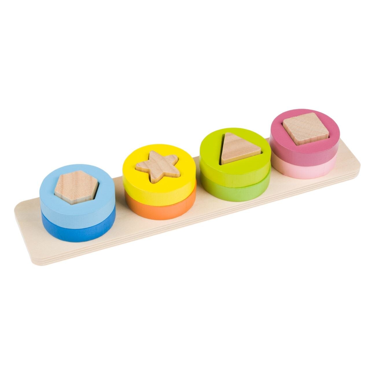Jucarie interactiva din lemn, Forme geometrice, Multicolor