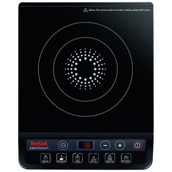 Plita cu inductie Tefal EveryDay IH201812, 6 funcții de gatit, 9 nivele de putere de la 450 W la 2100 W, ecran digital, suprafata ceramica, negru Plita cu inductie Tefal EveryDay IH201812, 6 funcții de gatit, 9 nivele de putere de la 450 W la 2100 W, ecran digital, suprafata ceramica, negru