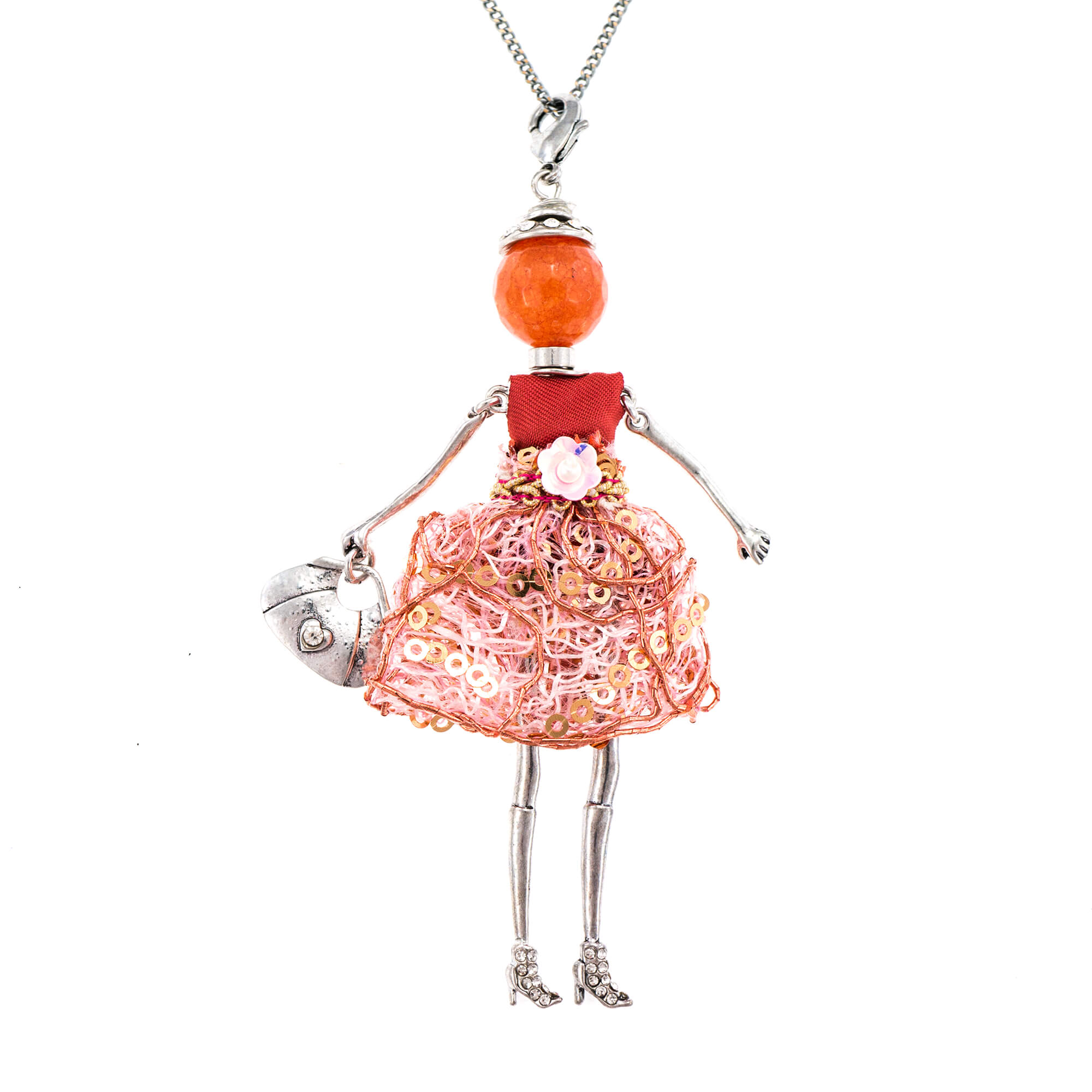 Pandantiv cu lant Bambola in Stile Los Angeles-Orange, Haute Couture Style by Roxannes - Bambole Milanesi, Portocaliu 42228-Orange