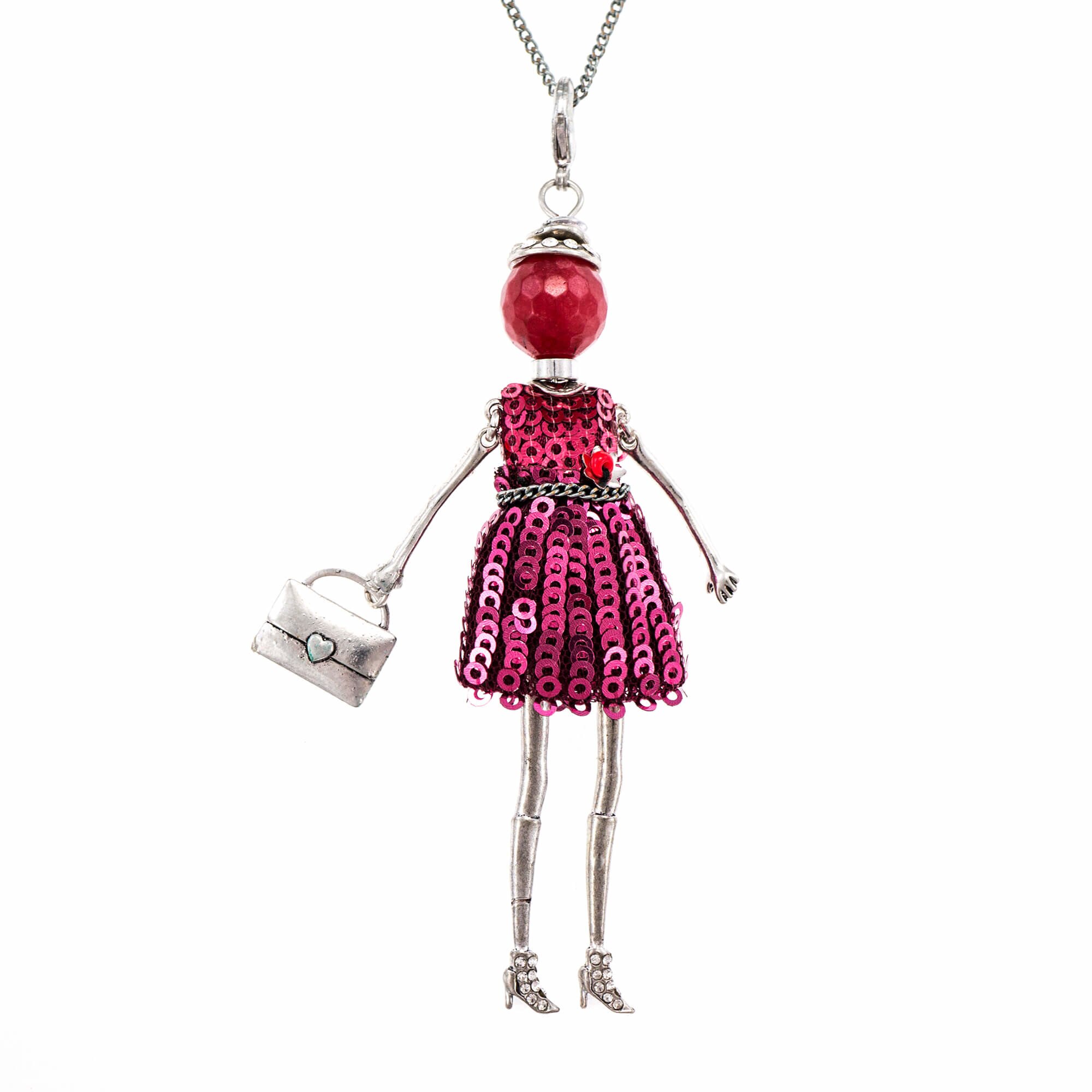 Pandantiv cu lant Bambola in Stile Beverly Hills - Silver-Red, Pret-a-porter Style by Roxannes - Bambole Milanesi, Rosu 42530-Silver-Red