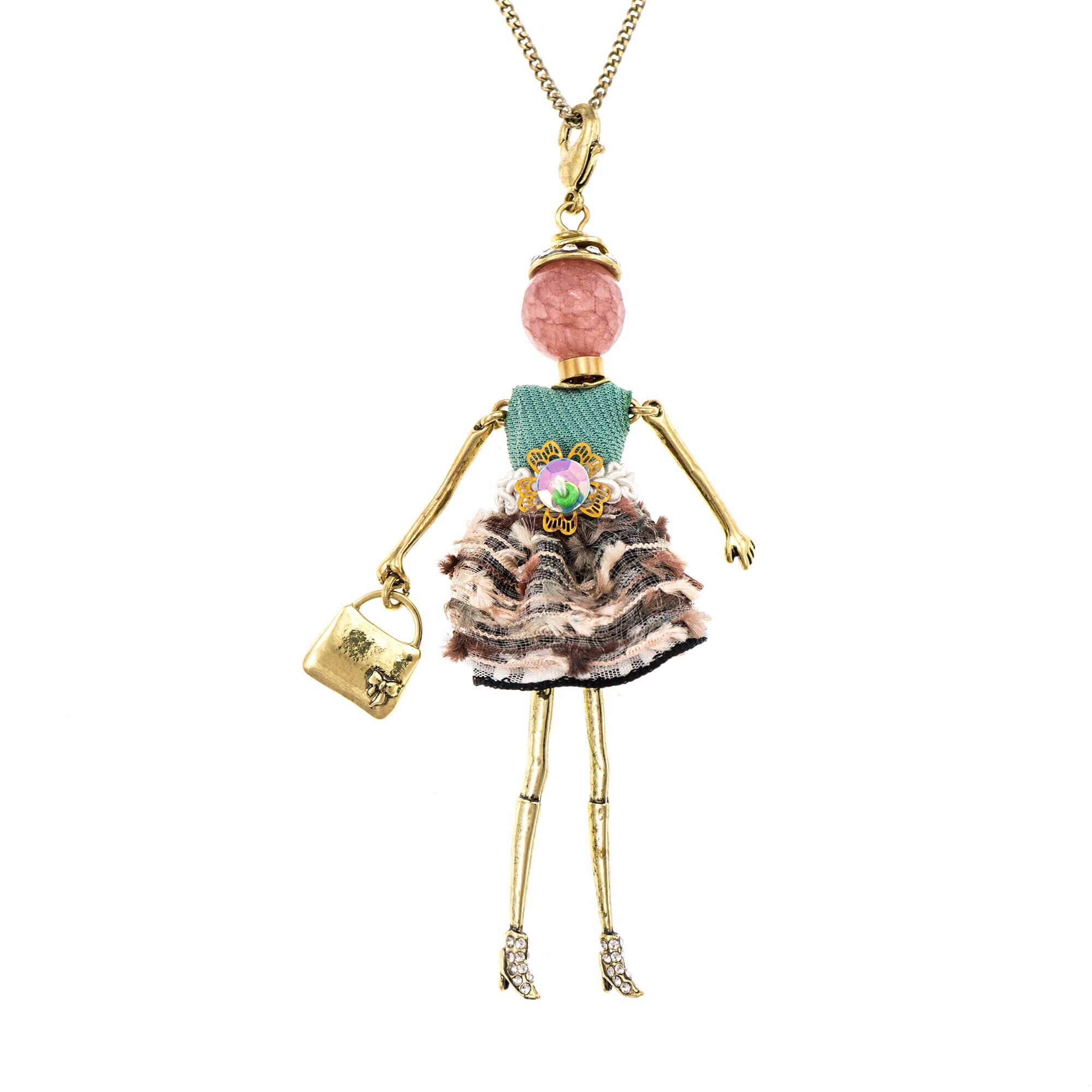 Pandantiv cu lant Bambola in Stile Bruxelles-Brown-Green, Pret-a-porter Style by Roxannes - Bambole Milanesi, Maro/Verde 43450-Brown-Green