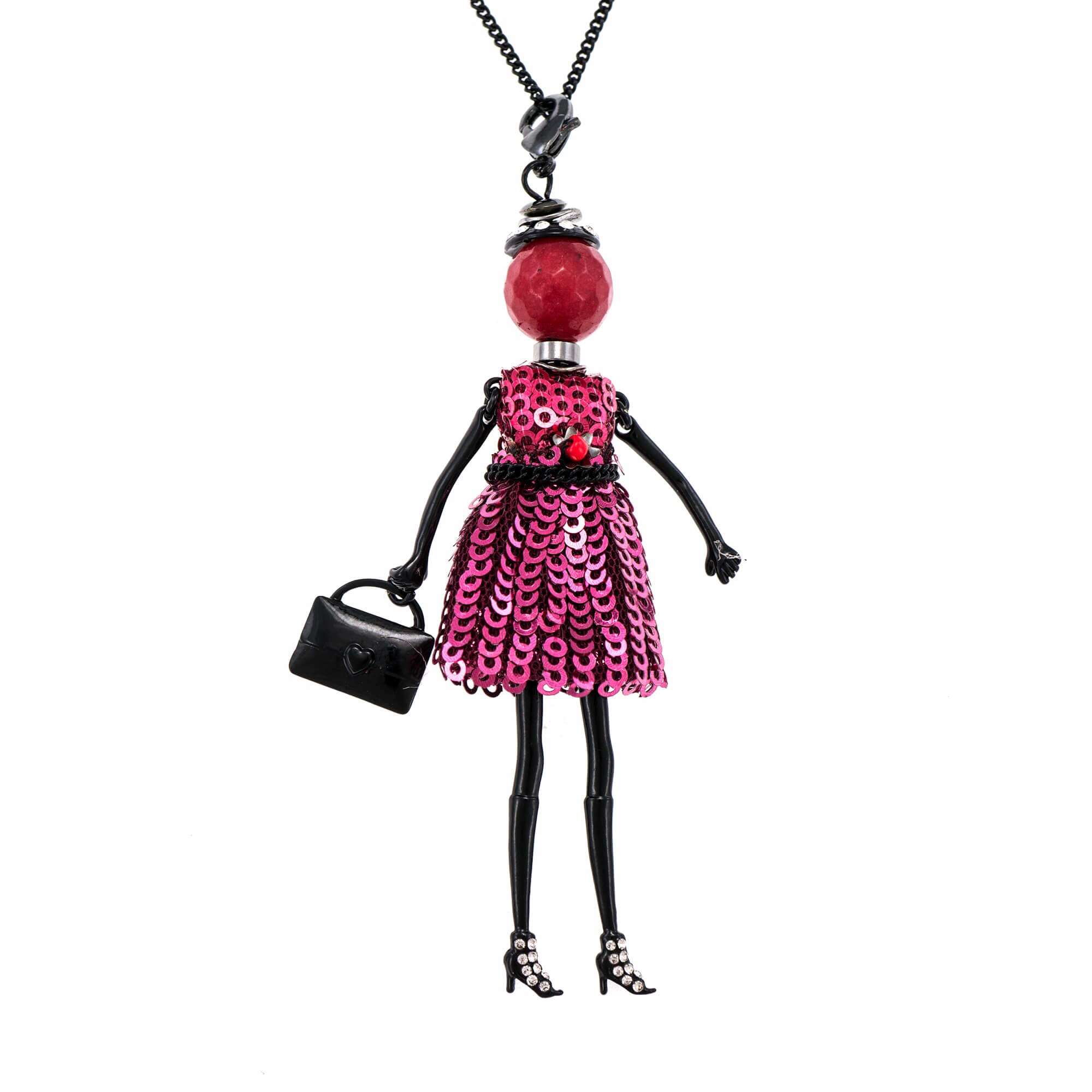 Pandantiv cu lant Bambola in Stile Beverly Hills - Black-Red, Pret-a-porter Style by Roxannes - Bambole Milanesi, Rosu 42530-Black-Red