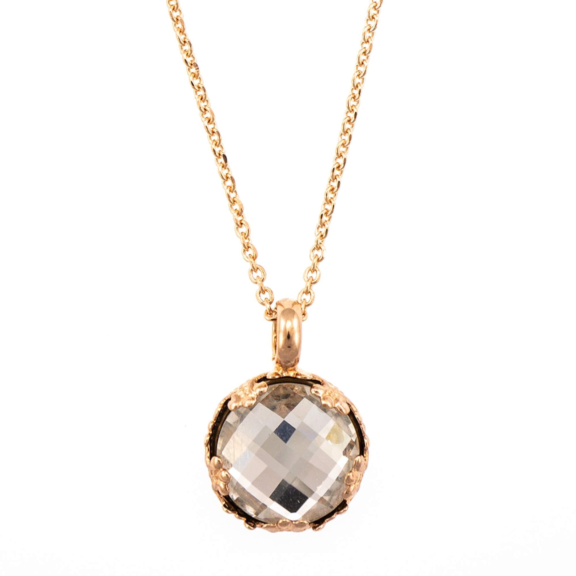 Pandantiv cu lant placat cu Aur roz de 24K, Cristale, On a Clear Day by Roxannes - Mariana Jewellery, Cristal Transparent