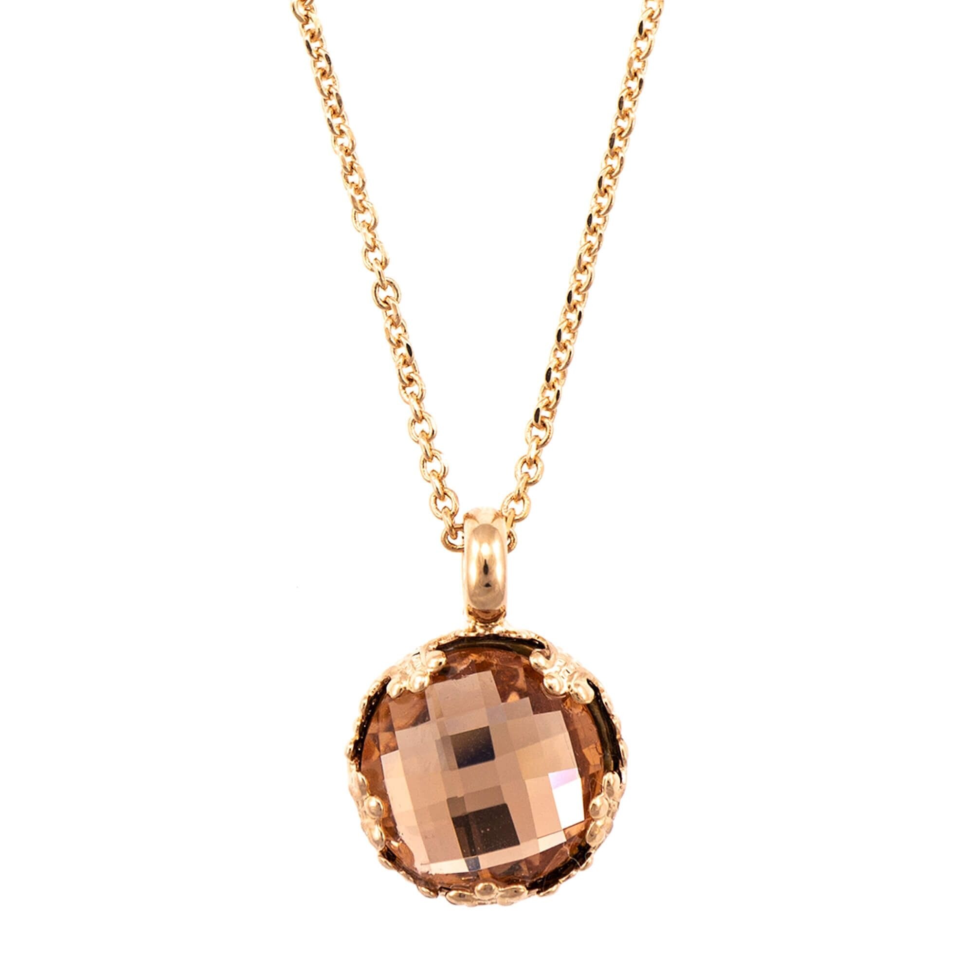 Pandantiv cu lant placat cu Aur roz de 24K, Cristale, Jackie by Roxannes - Mariana Jewellery, Bej 5323/2-362ARG