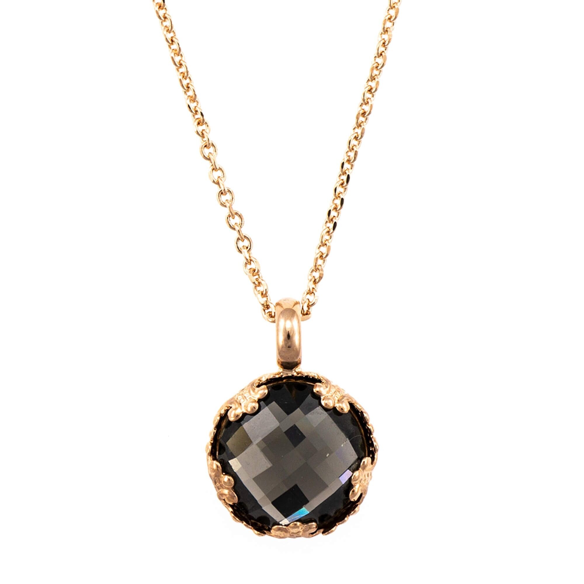 Pandantiv cu lant placat cu Aur roz de 24K, Cristale, Black Diamond by Roxannes - Mariana Jewellery, Gri 5323/2-215ARG