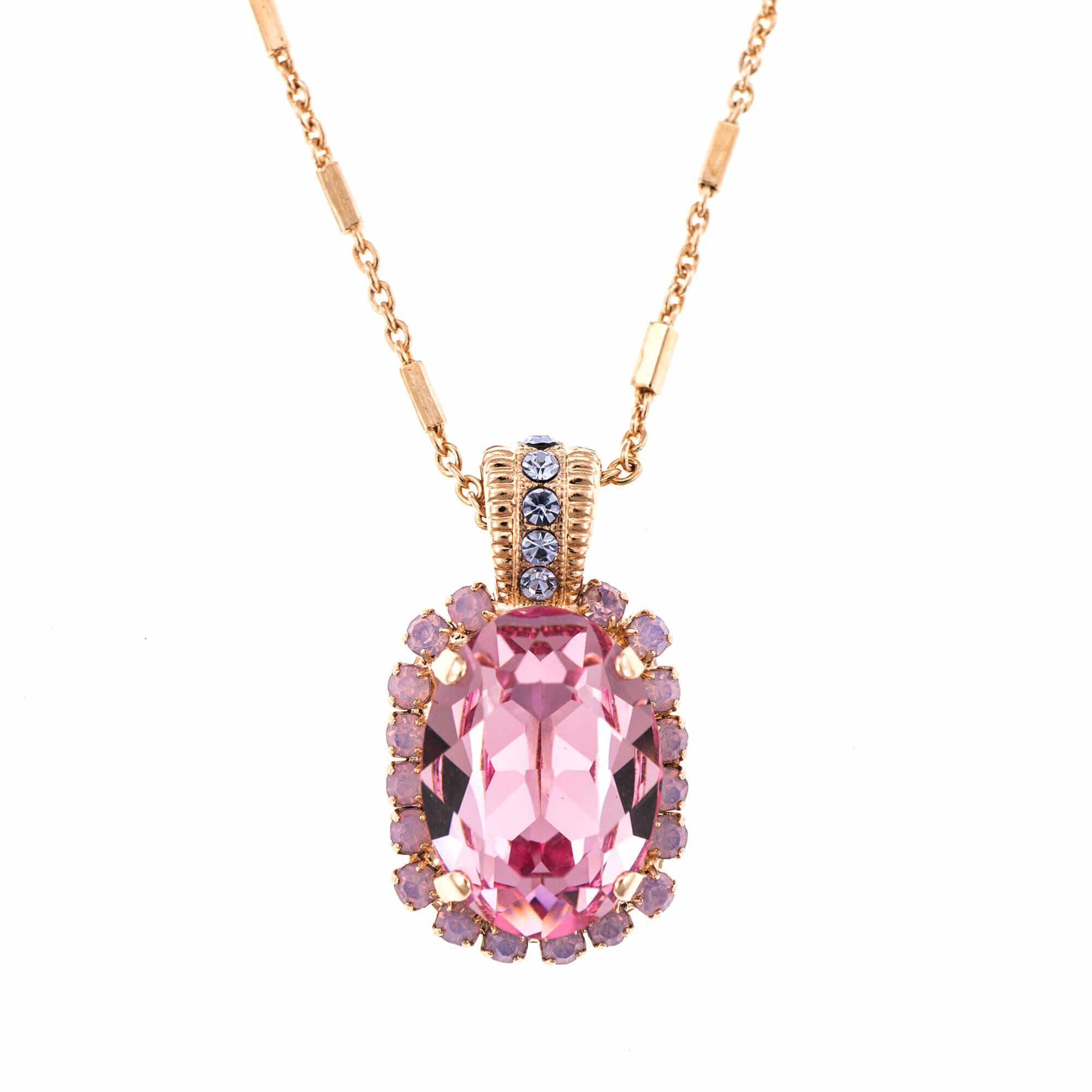 Pandantiv cu lant placat cu Aur roz de 24K, Cristale, Elizabeth by Roxannes - Mariana Jewellery, Roz/Mov 5522/5-1063RG