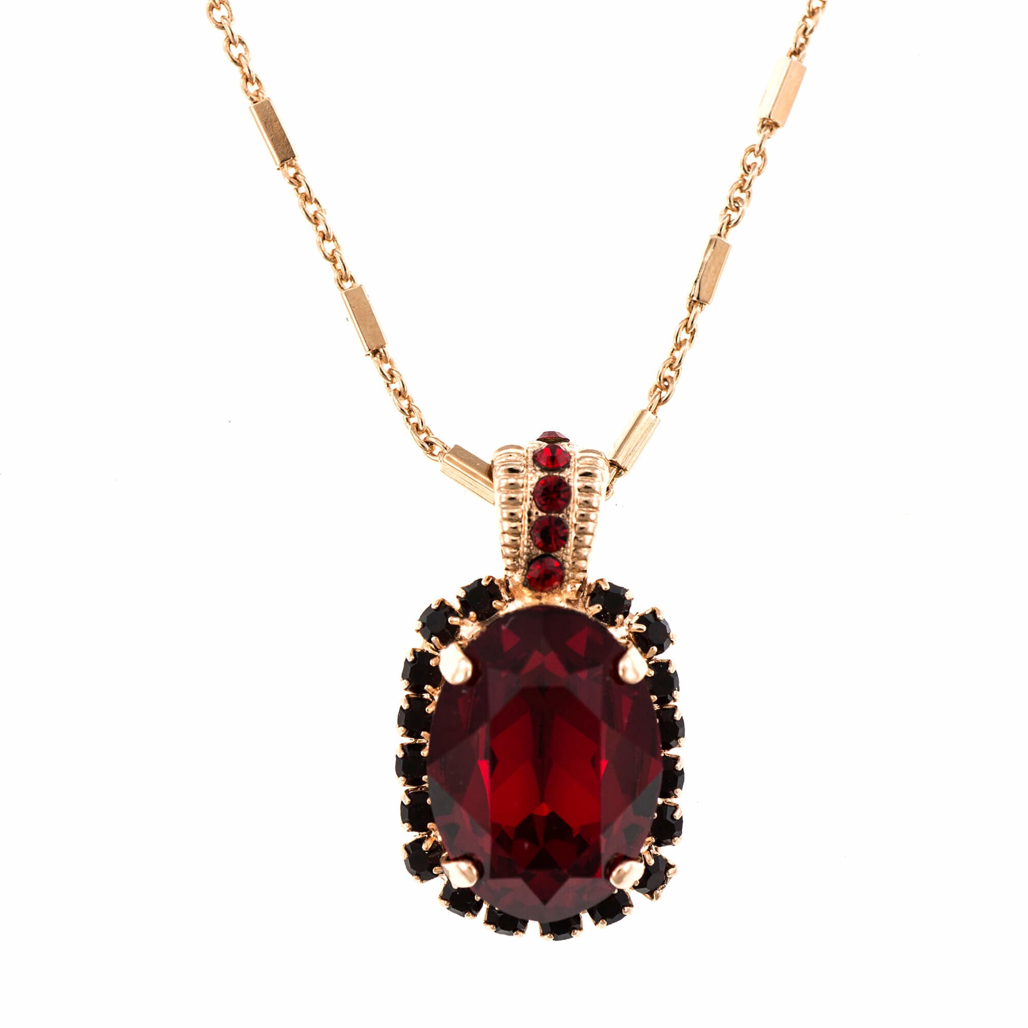 Pandantiv cu lant placat cu Aur roz de 24K, Cristale, Lady In Red by Roxannes - Mariana Jewellery, Rosu 5522/5-1070RG