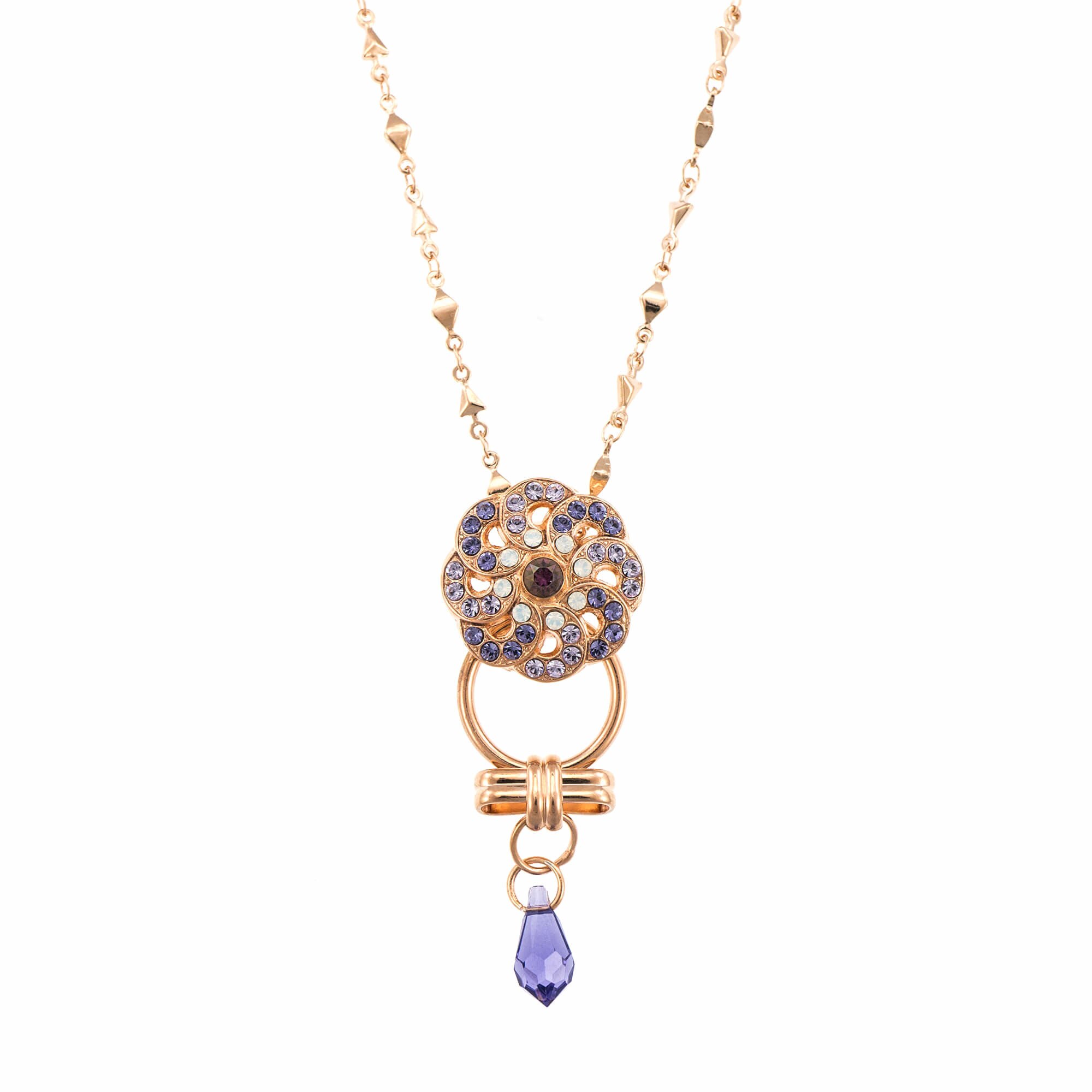 Pandantiv cu lant placat cu Aur roz de 24K, Cristale, Purple Rain by Roxannes - Mariana Jewellery, Mov 5083-1062RG