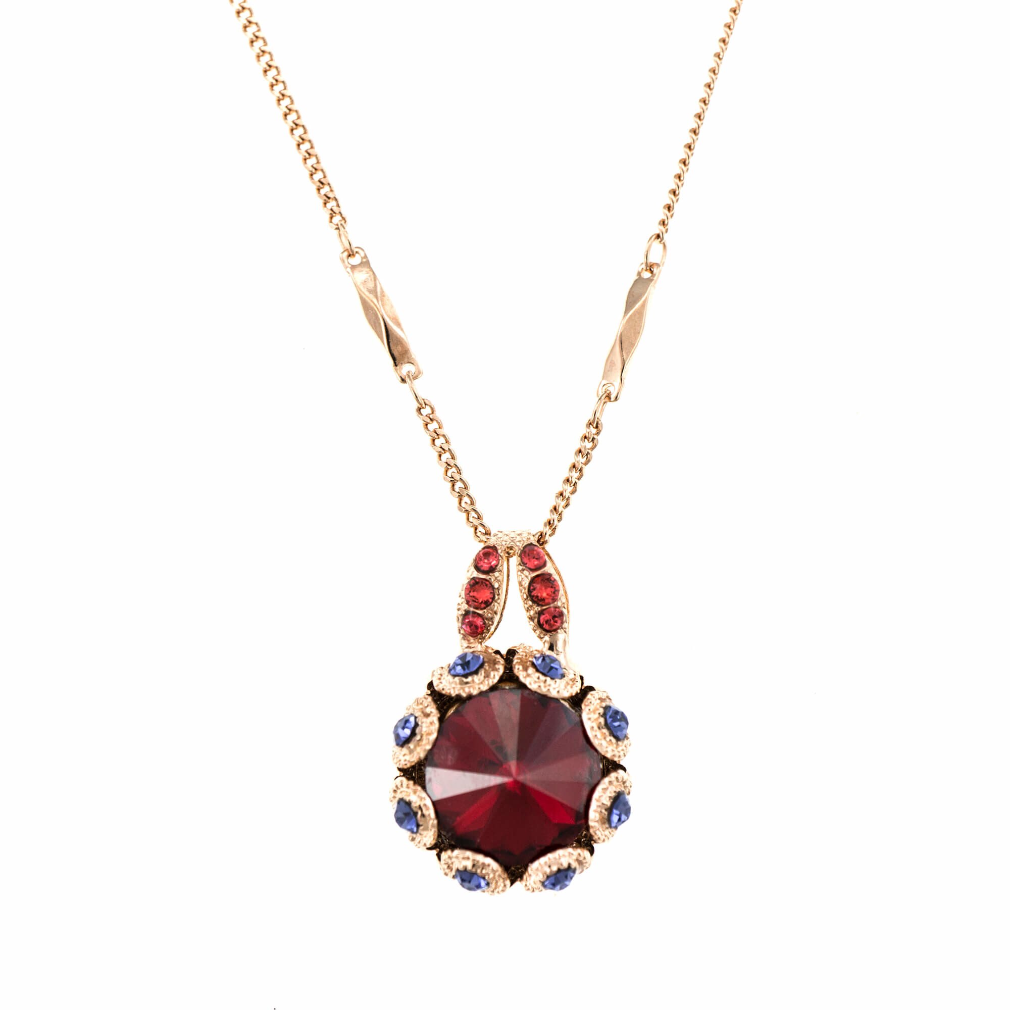 Pandantiv cu lant placat cu Aur roz de 24K, Cristale, Xenia - Odyssey by Roxannes - Mariana Jewellery, Rosu/Mov 5070-1091RG