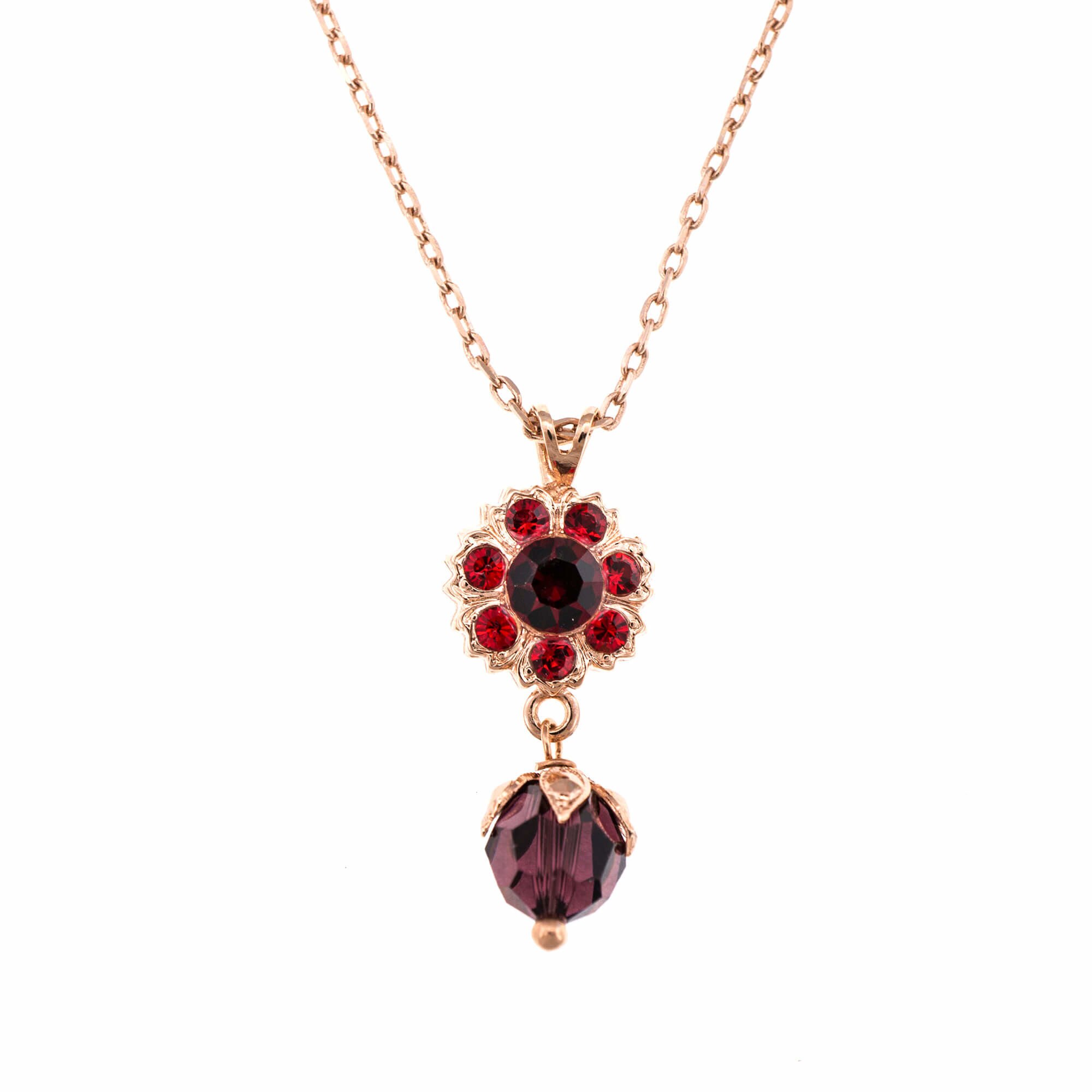 Pandantiv cu lant placat cu Aur roz de 24K, Cristale, Lady In Red by Roxannes - Mariana Jewellery, Rosu 5074/2-1070RG