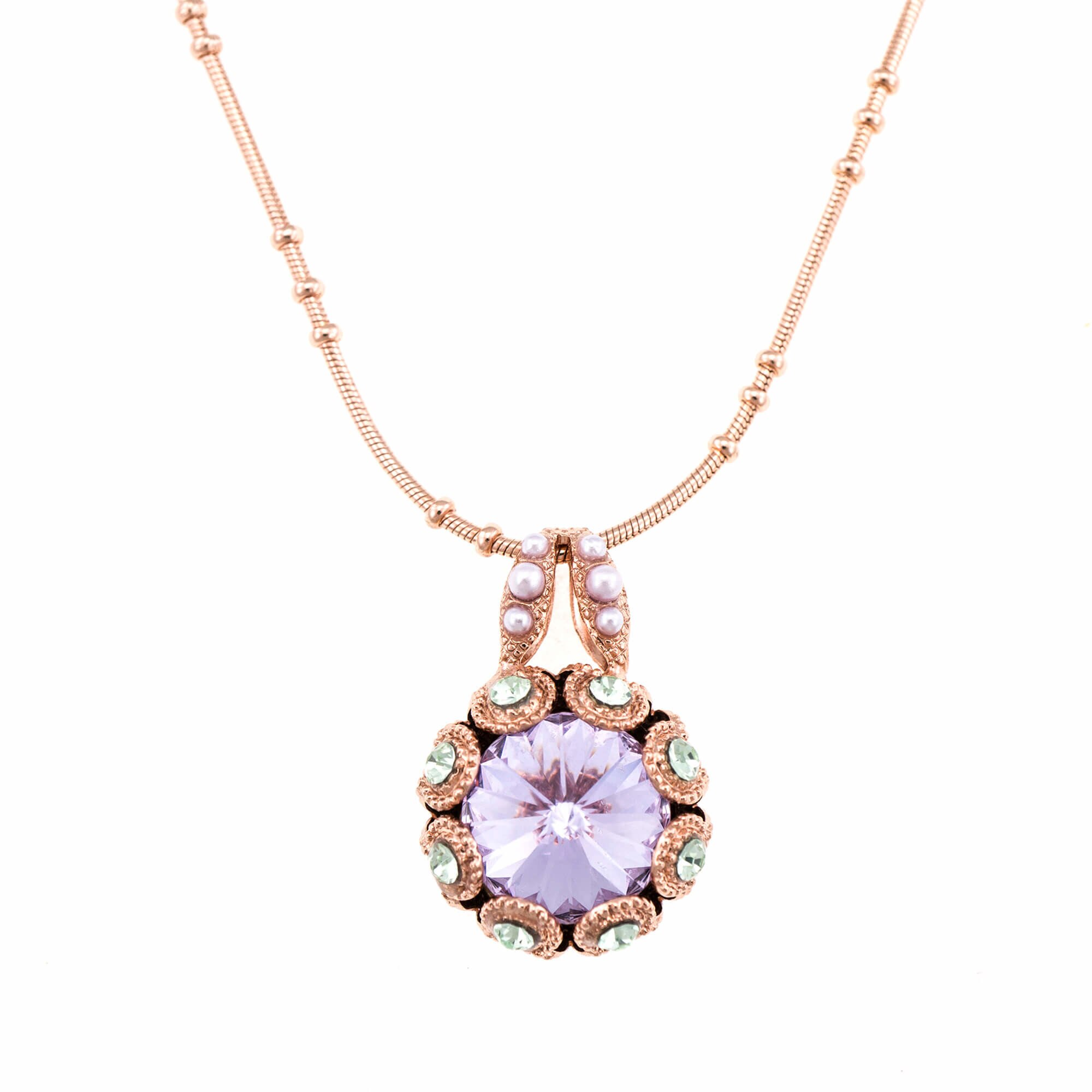 Pandantiv cu lant placat cu Aur roz de 24K, Cristale, Iris by Roxannes - Mariana Jewellery, Lavanda 5070-1327RG