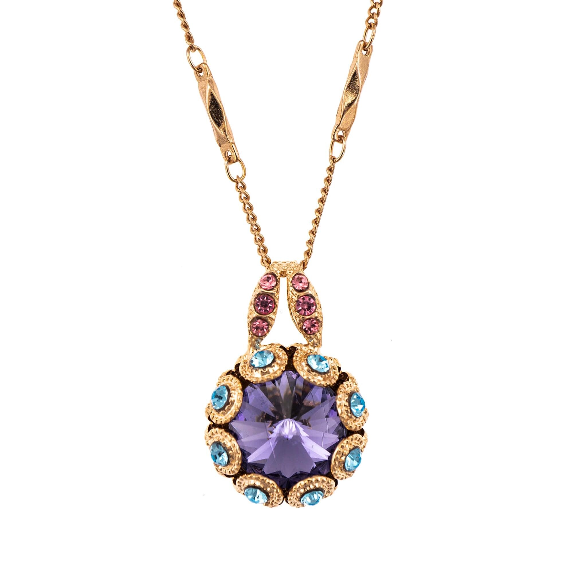 Pandantiv cu lant placat cu Aur roz de 24K, Cristale, Cotton Candy - The Sweet Life by Roxannes - Mariana Jewellery, Multicolor 5070-144RG