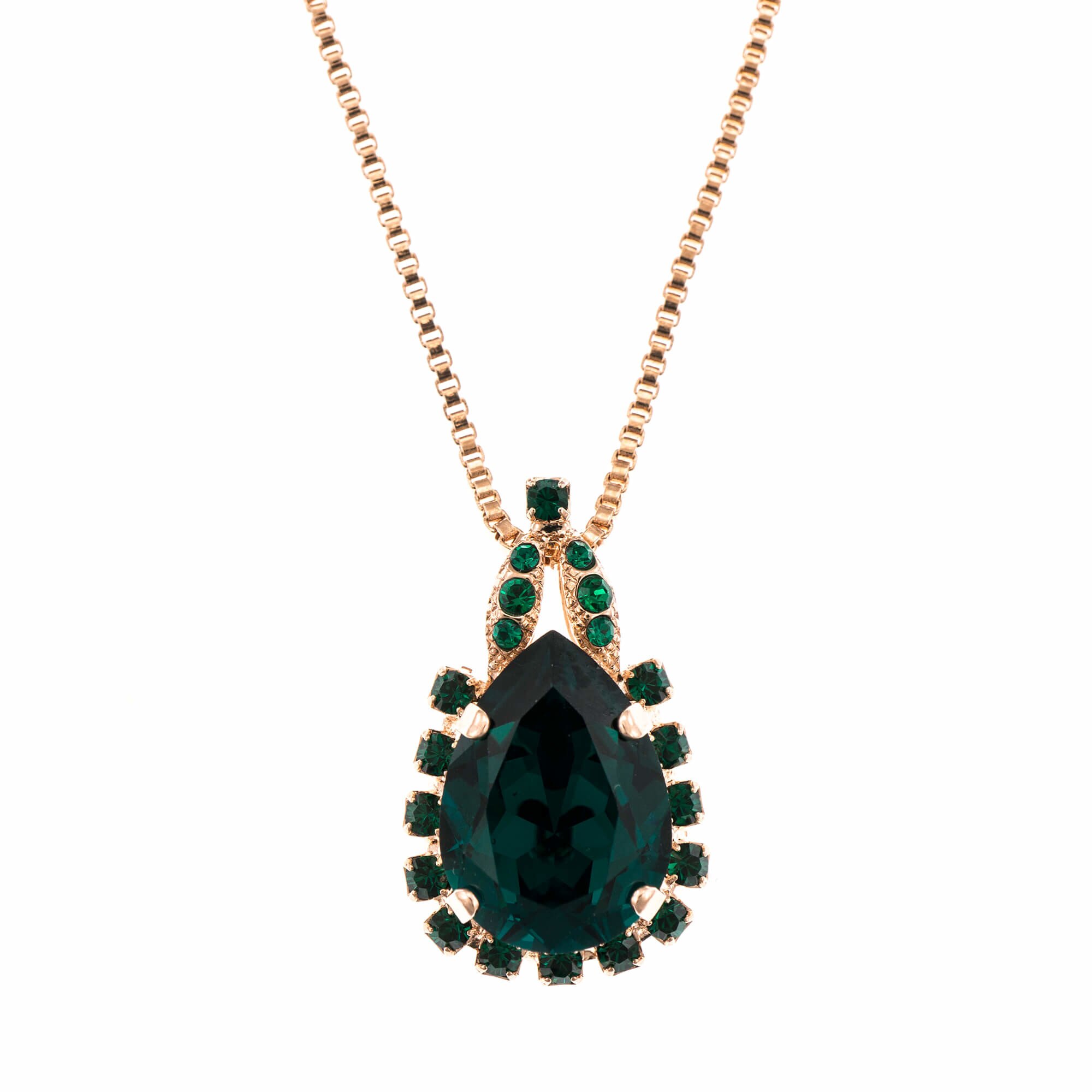 Pandantiv cu lant placat cu Aur roz de 24K, Cristale, Emerald - Colors by Roxannes - Mariana Jewellery
