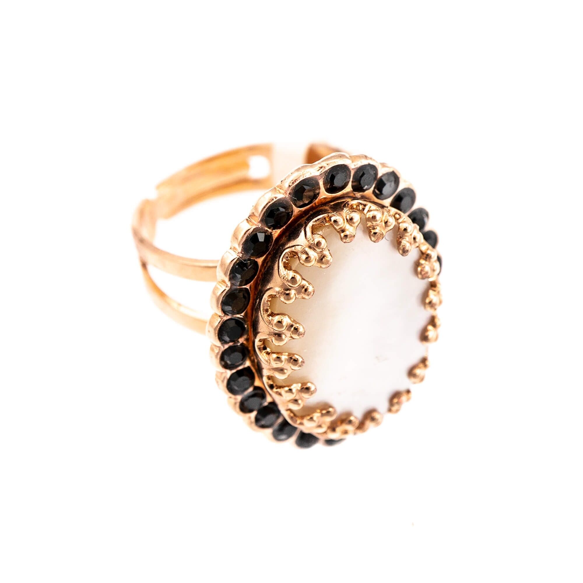 Inel placat cu Aur roz de 24K, Cristale si Pietre semipretioase, St. Martin - Caribbean Life by Roxannes - Mariana Jewellery, Alb/Negru 7090M-87-3RG