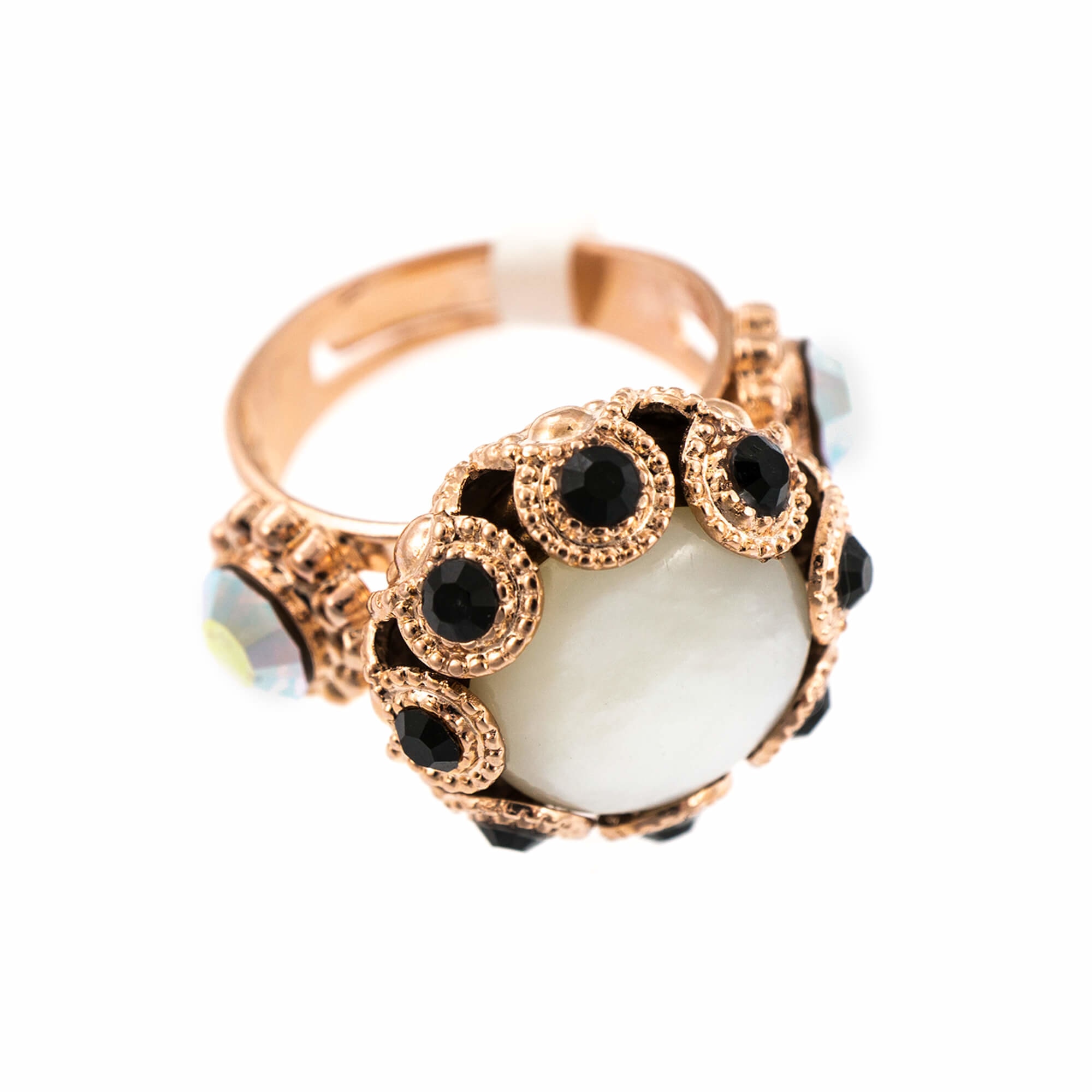 Inel placat cu Aur roz de 24K, Cristale si Pietre semipretioase, St. Martin - Caribbean Life by Roxannes - Mariana Jewellery, Alb/Negru 7042-M87-3RG