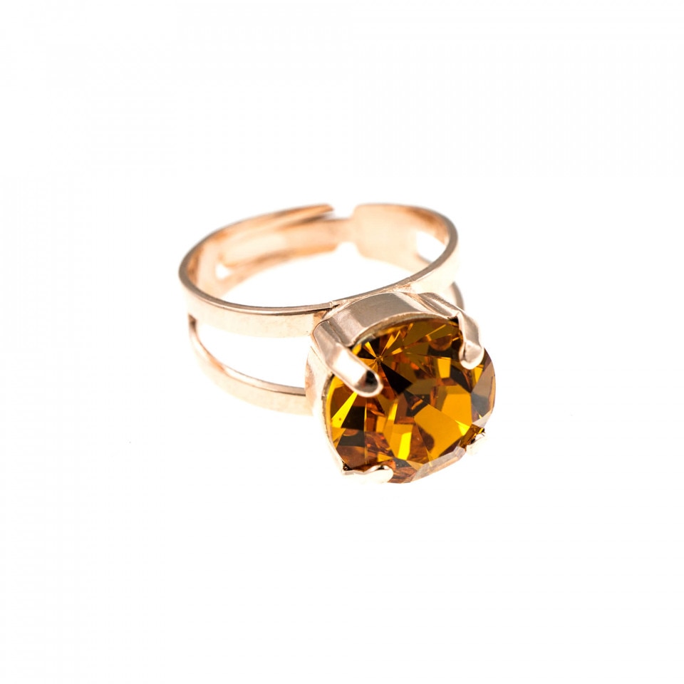 Inel placat cu Aur roz de 24K, Cristale Swarovski, Lucky Birthstone - The Color of Your Life by Roxannes - Mariana Jewellery, Galben Topaz 7048-203RG